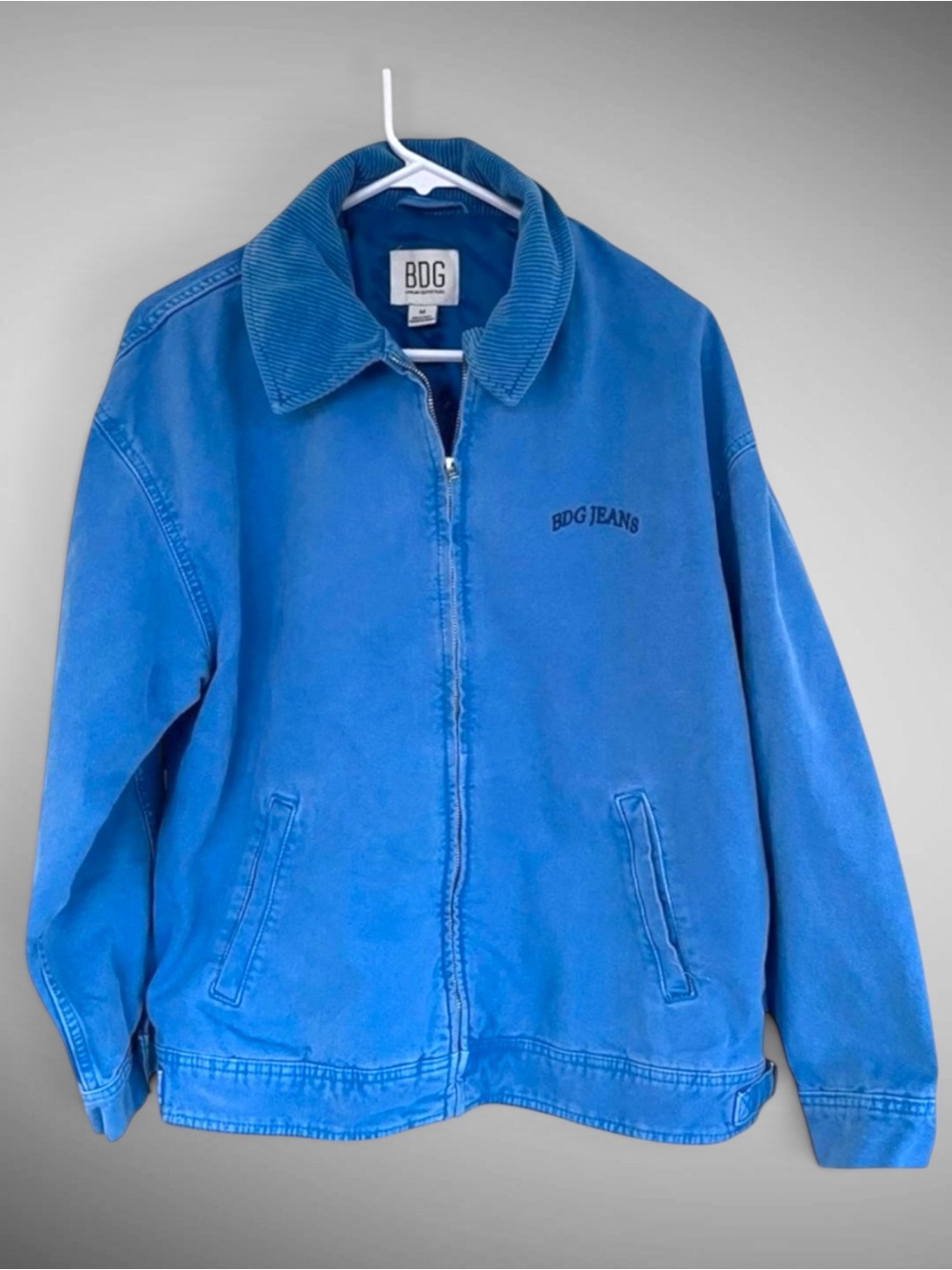 BDG Urban Outfitters Y2K Canvas Jacket Blue Corduroy Collar Zip Coat L